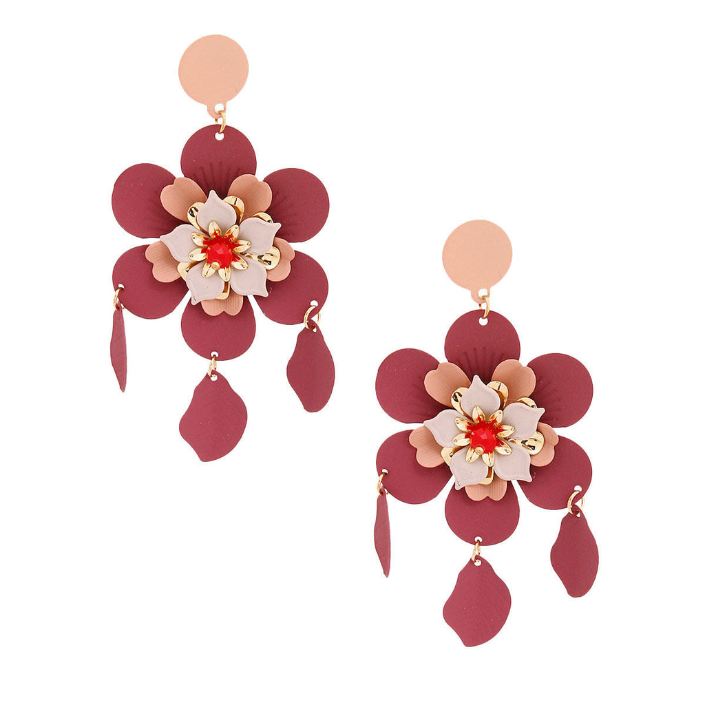 Flower Earrings Mauve and Maroon Stylish Statement Jewelry