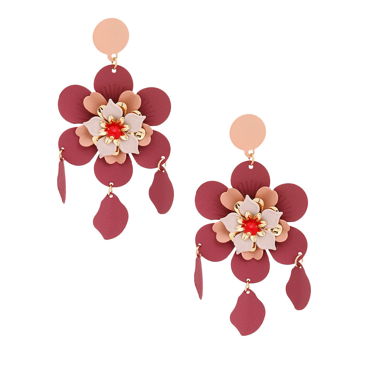 Flower Earrings Mauve and Maroon Stylish Statement Jewelry