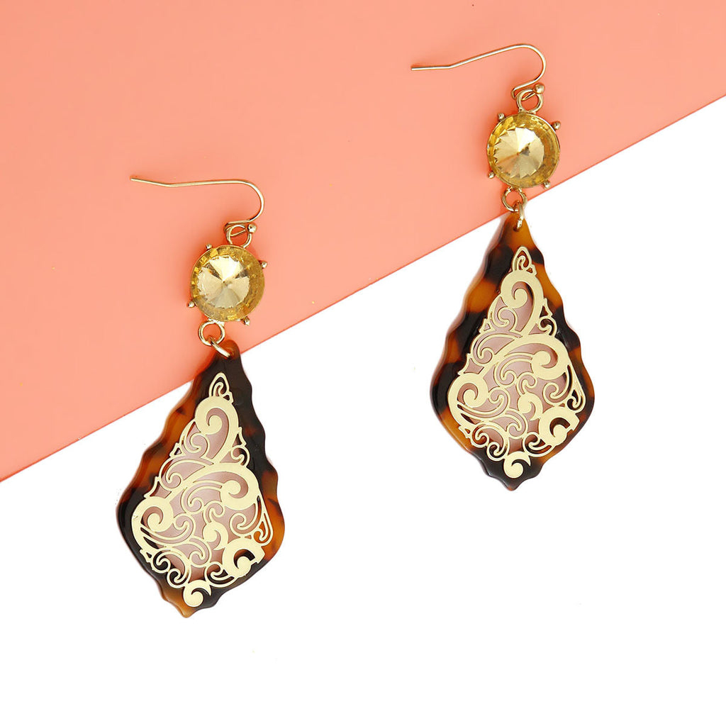 Statement Earrings Gold Filigree Tortoiseshell Stylish Chic Jewelry