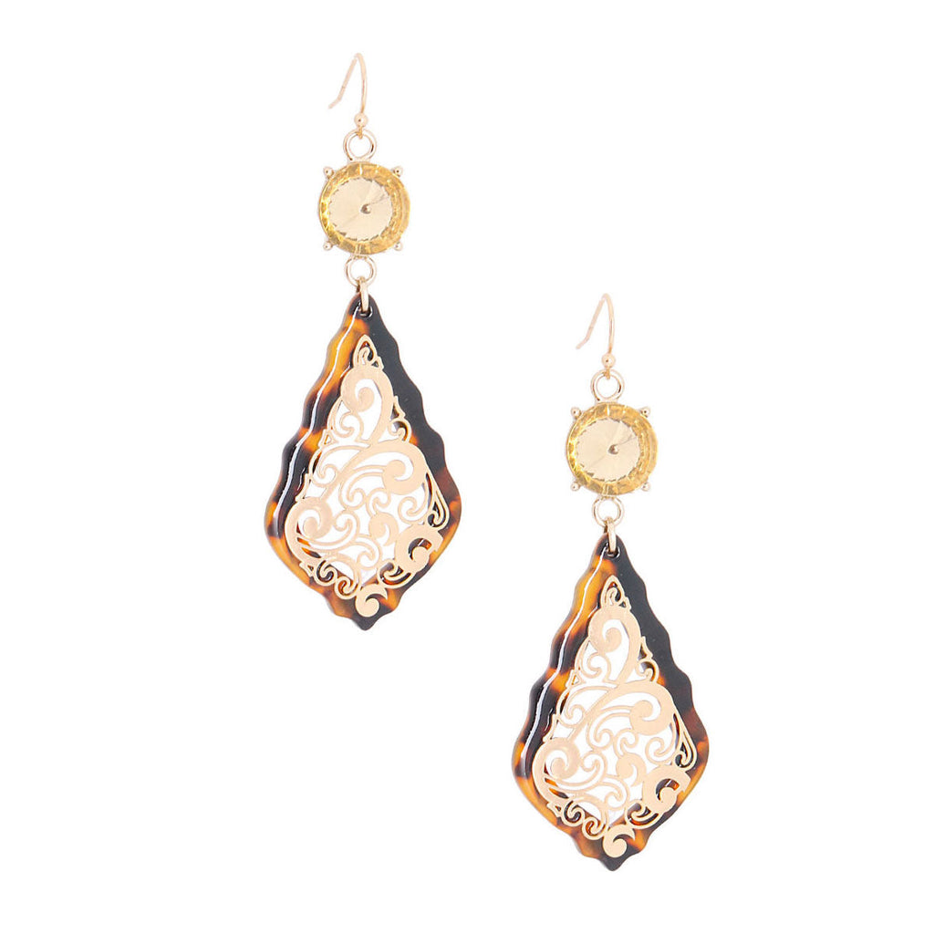 Statement Earrings Gold Filigree Tortoiseshell Stylish Chic Jewelry