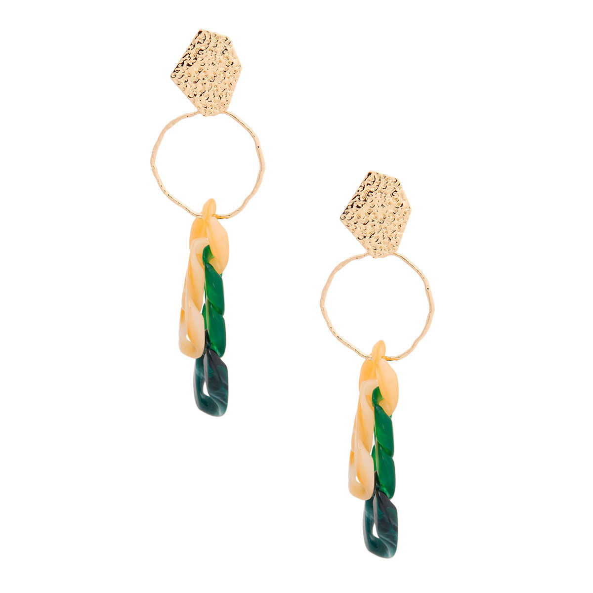 Drop Earrings with Green Link and Gold Detail, Stylish Statement Jewelry