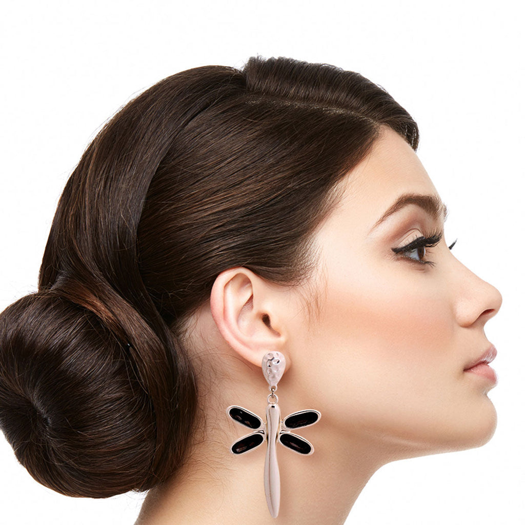 Statement Silver Crystal Dragonfly Earrings Stylish Fashion Jewelry