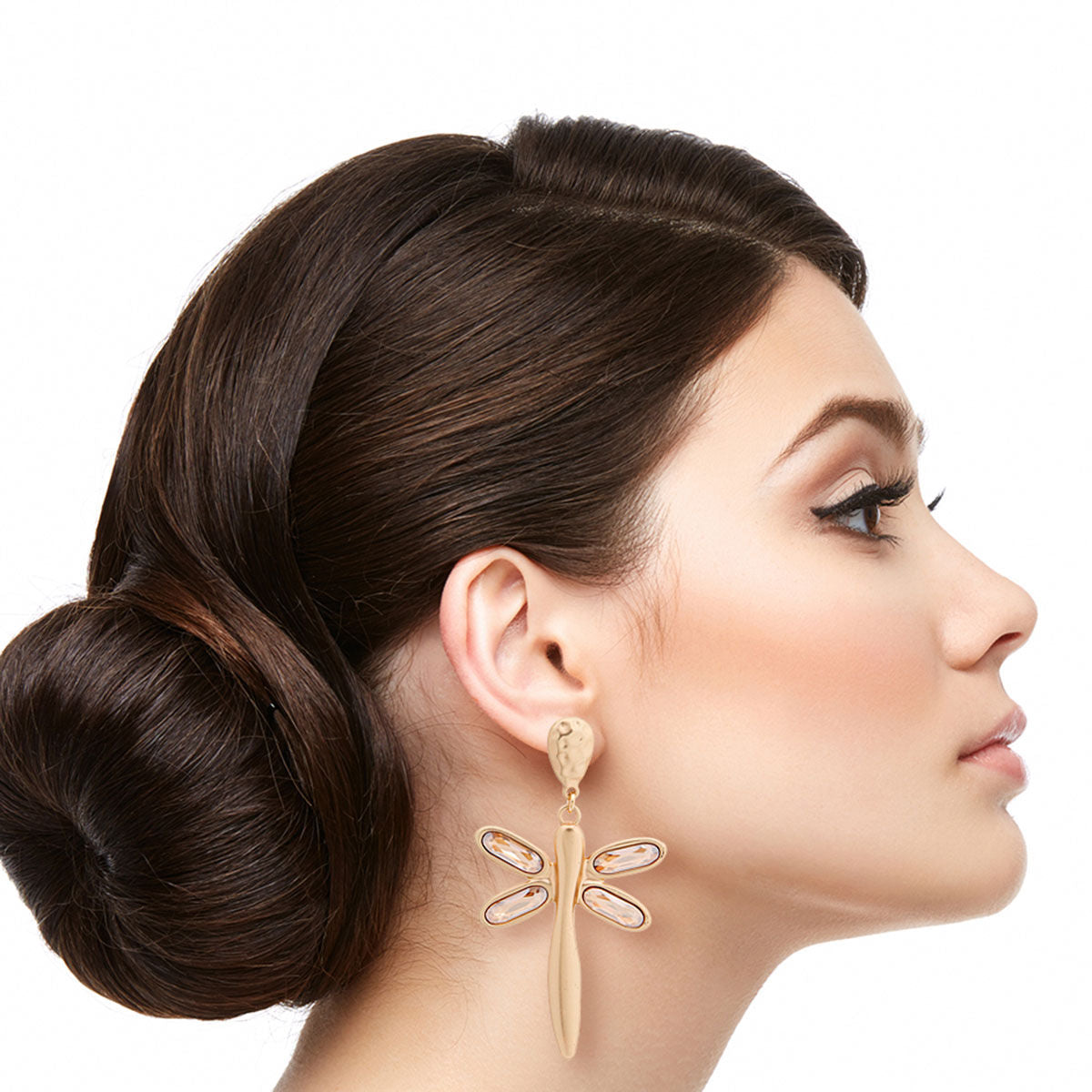 Statement Gold Crystal Dragonfly Earrings Stylish Fashion Jewelry