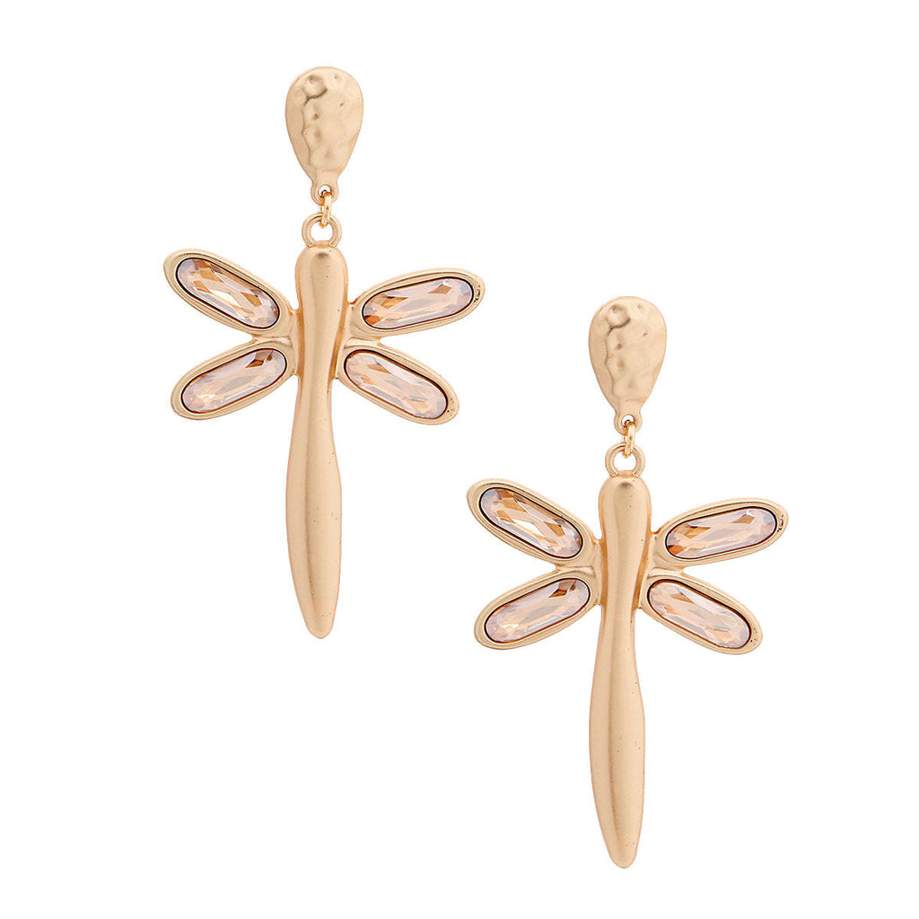 Statement Gold Crystal Dragonfly Earrings Stylish Fashion Jewelry
