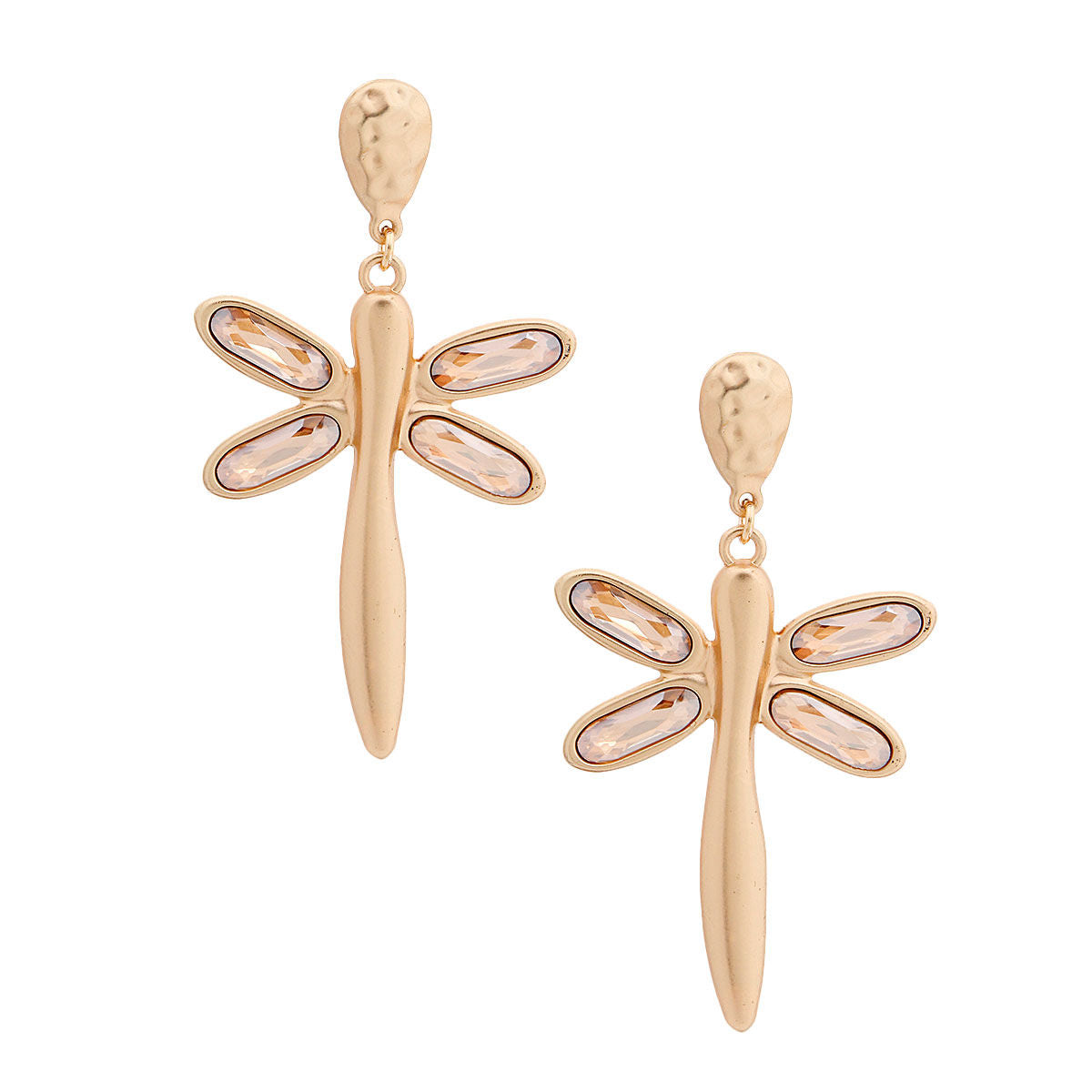 Statement Gold Crystal Dragonfly Earrings Stylish Fashion Jewelry