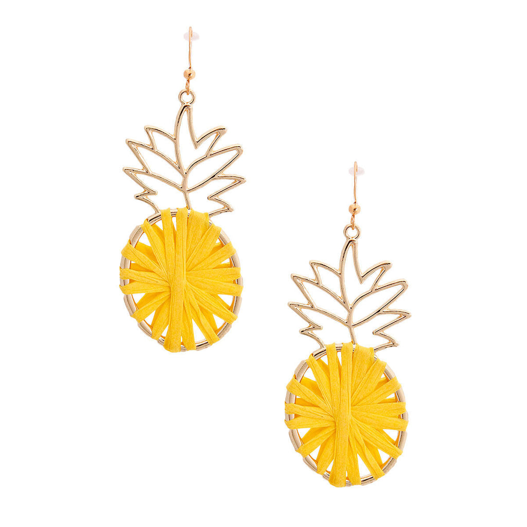 Statement Yellow Raffia Pineapple Earrings – Trendy Fashion Jewelry Accessory