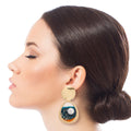 Oval Resin Earrings Gold and Blue Stylish Statement Jewelry