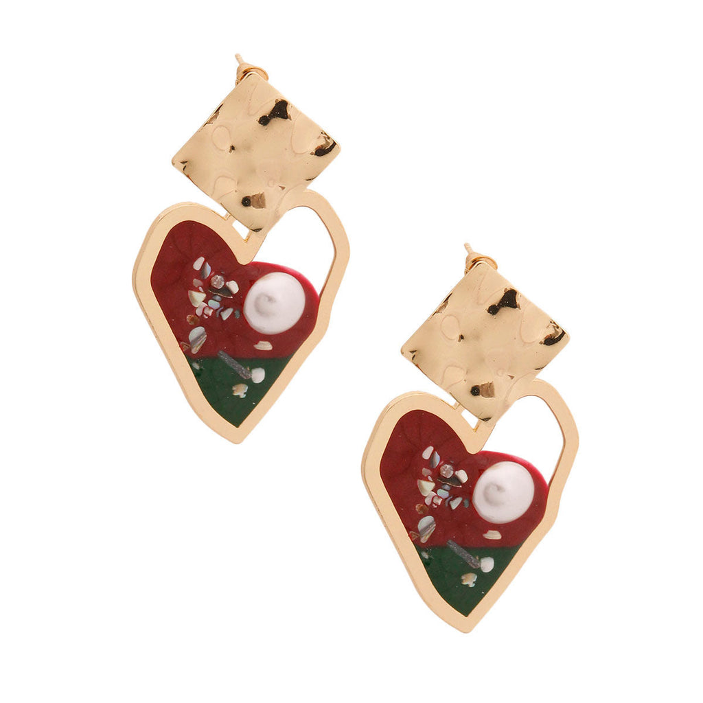 Resin Heart Earrings in Gold and Red – Trendy Statement Jewelry