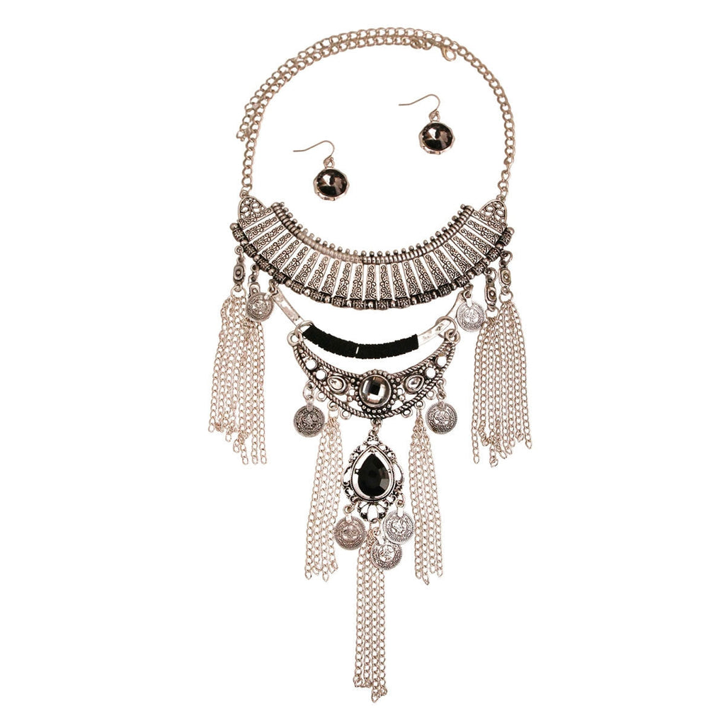 Statement Necklace Burnished Silver Black Stylish Chic Accessory
