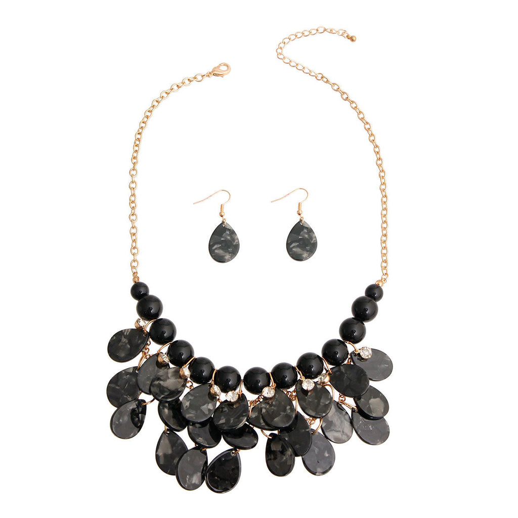 Statement Teardrop Bib Necklace with Black Beads, Stylish Fashion Jewelry