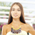 Statement Teardrop Bib Necklace with Yellow Beads, Trendy Fashion Jewelry