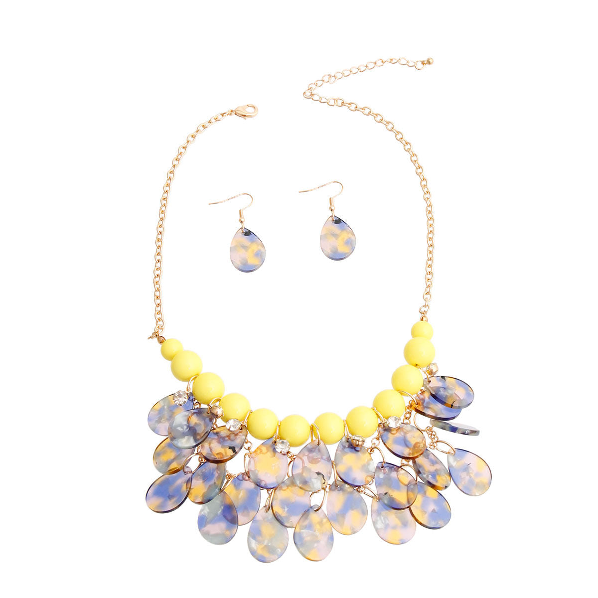 Statement Teardrop Bib Necklace with Yellow Beads, Trendy Fashion Jewelry