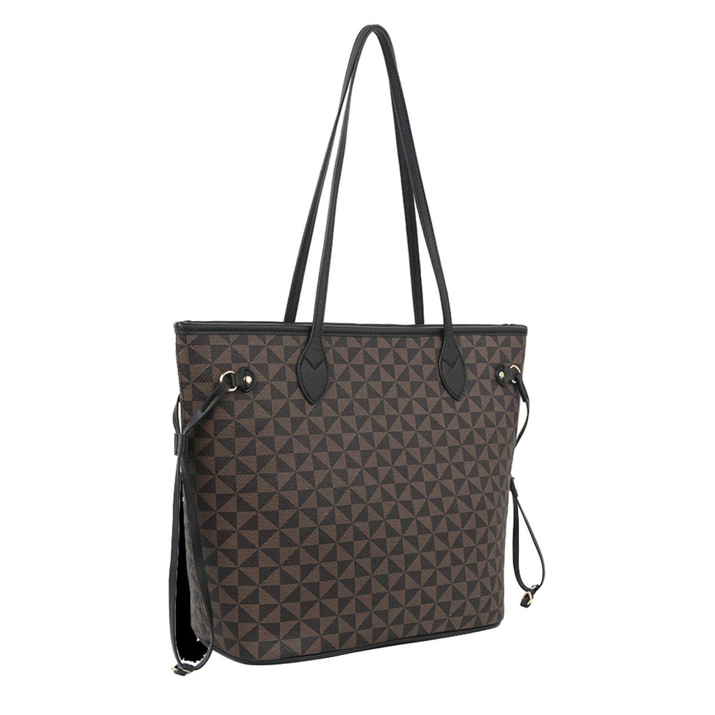 Fashion Handbag Brown Diamond Plaid Tote 3-Piece Shoulder Bag Set Stylish Chic