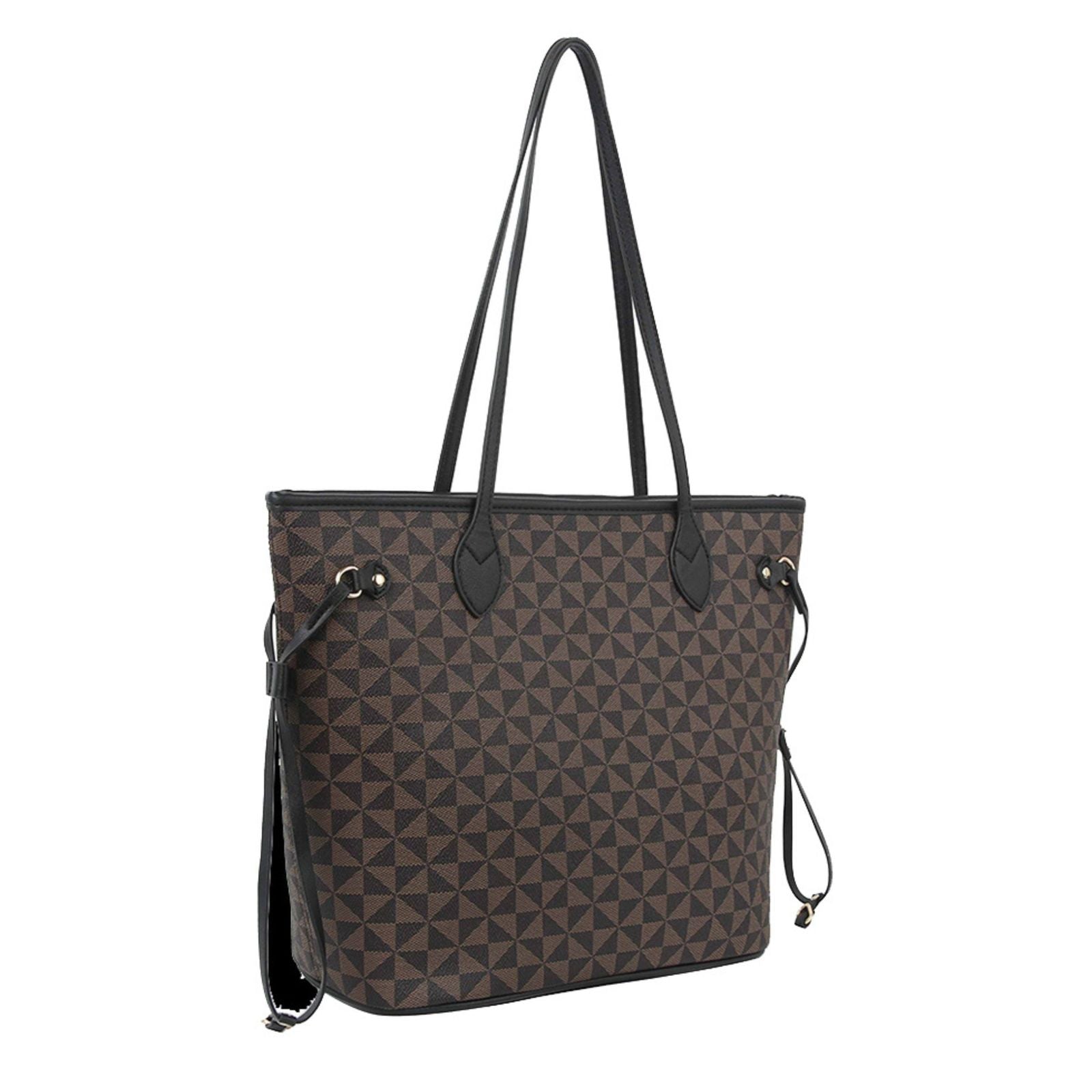 Fashion Handbag Brown Diamond Plaid Tote 3-Piece Shoulder Bag Set Stylish Chic