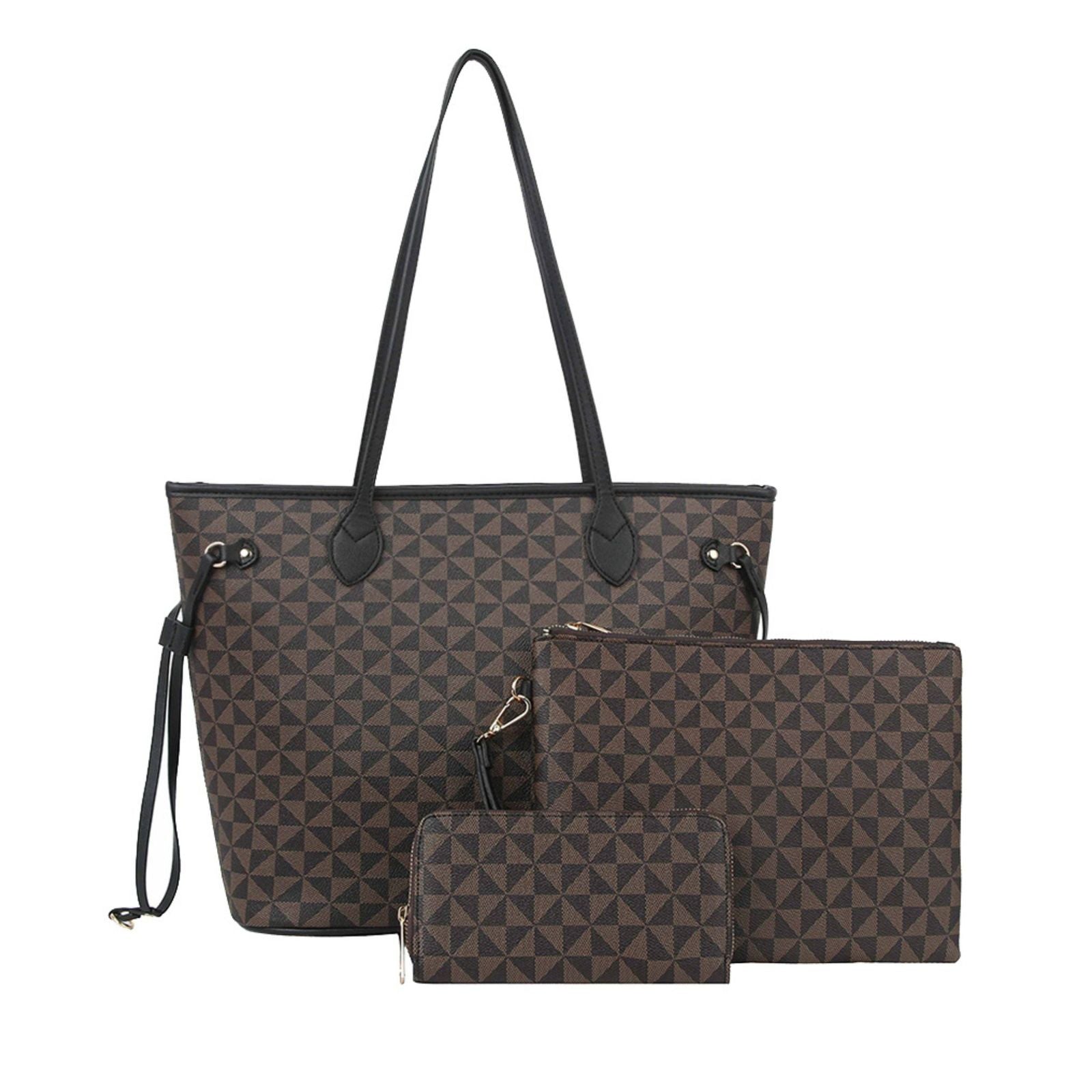 Fashion Handbag Brown Diamond Plaid Tote 3-Piece Shoulder Bag Set Stylish Chic