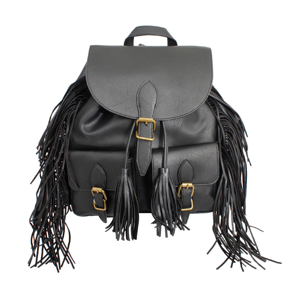 Fashion Handbag Black Leather Fringe Backpack for Women Stylish Chic