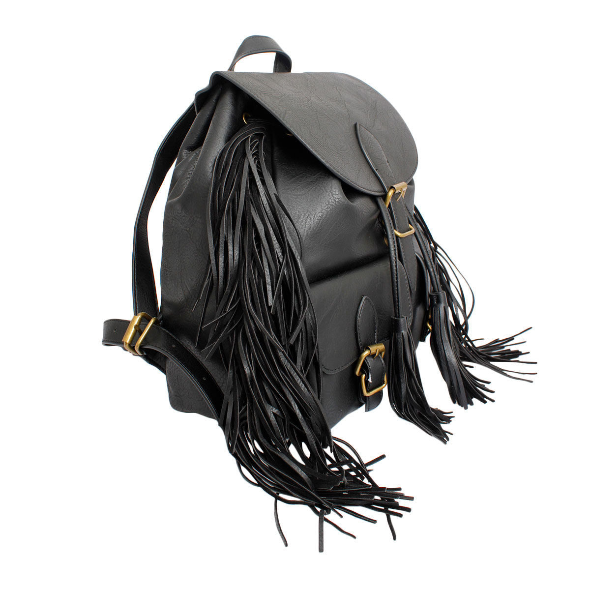 Fashion Handbag Black Leather Fringe Backpack for Women Stylish Chic