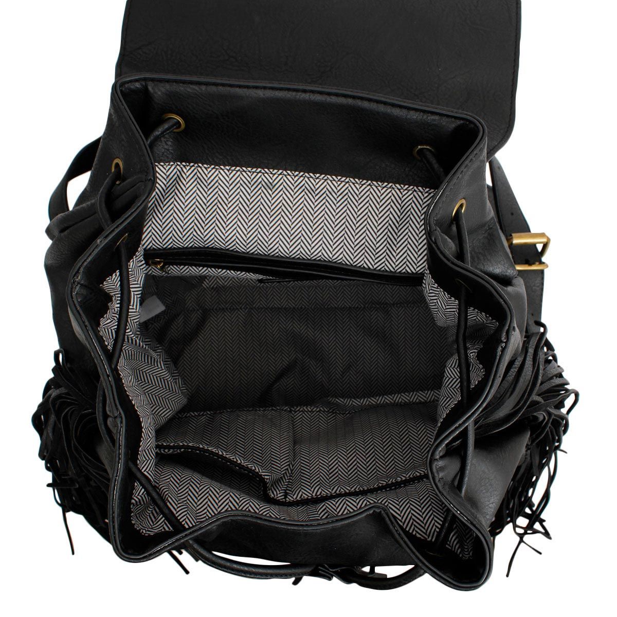 Fashion Handbag Black Leather Fringe Backpack for Women Stylish Chic