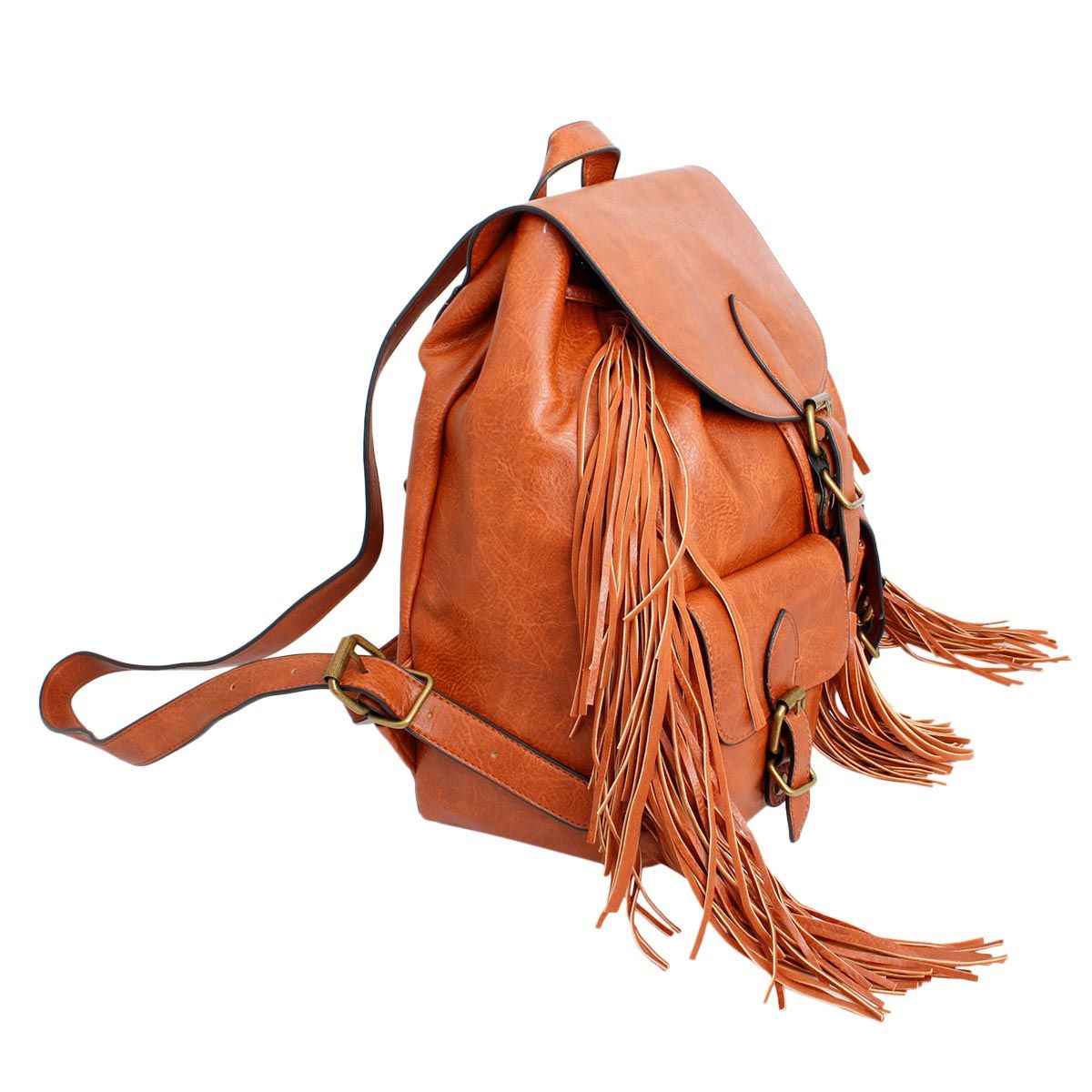 Women’s Leather Fringe Backpack Brown Stylish Casual Bag