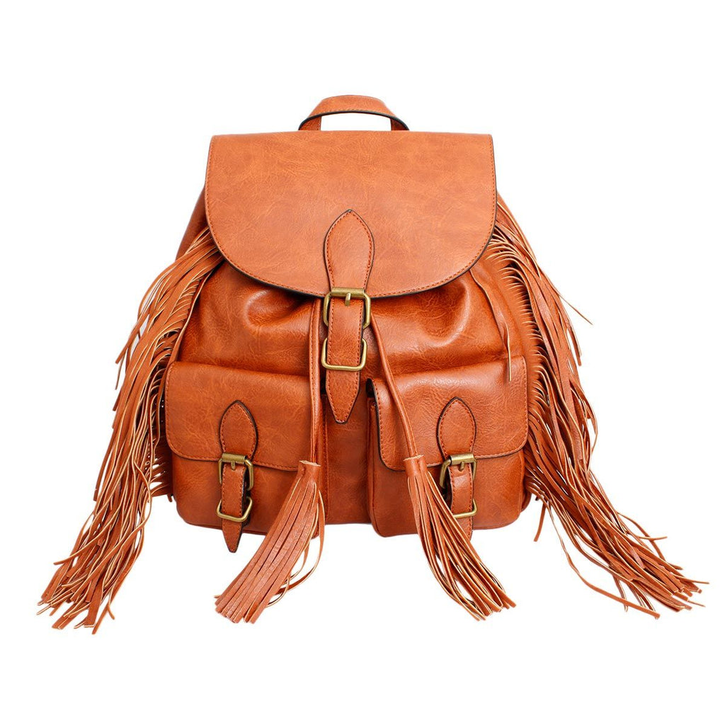 Women’s Leather Fringe Backpack Brown Stylish Casual Bag