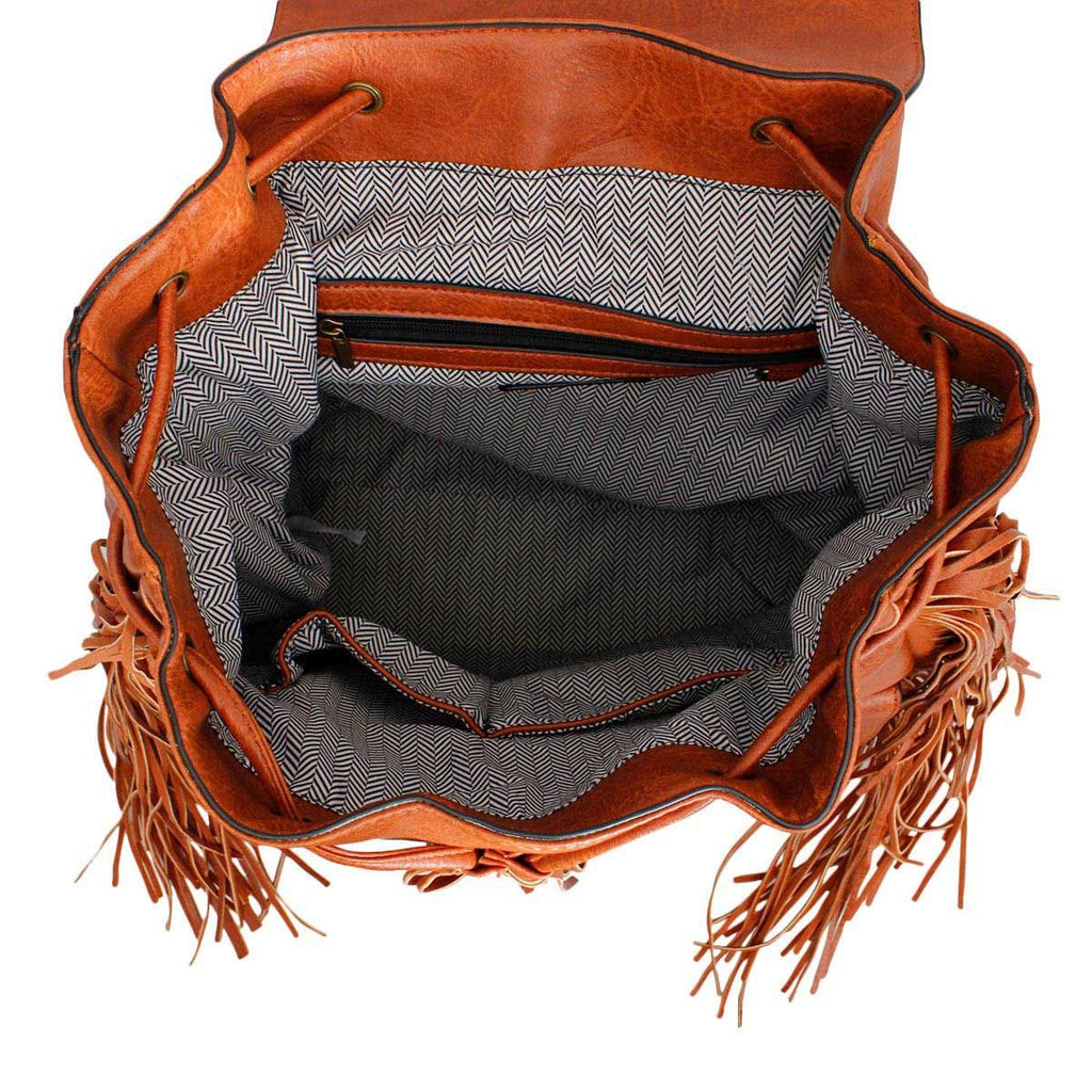 Women’s Leather Fringe Backpack Brown Stylish Casual Bag