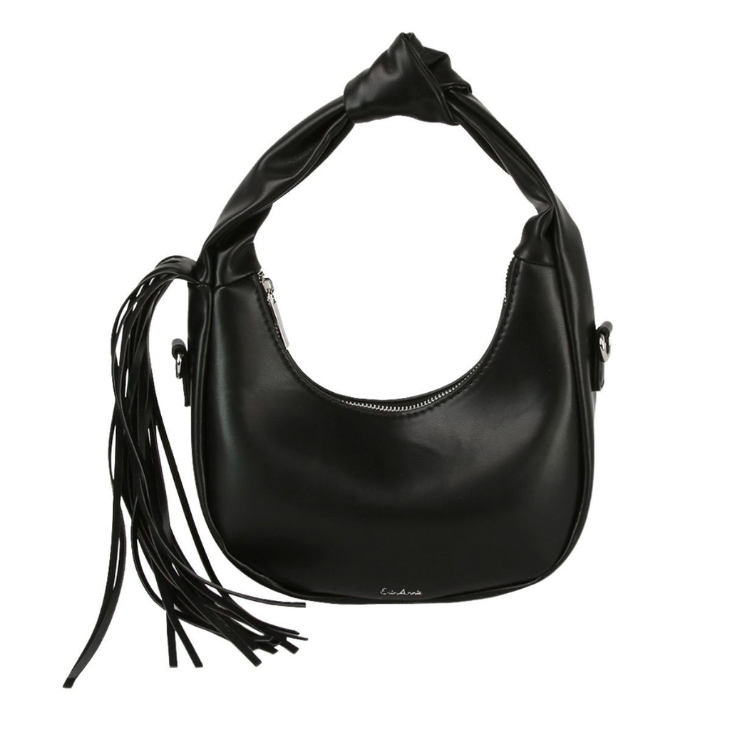 Fashion Handbag Black Round Fringe Shoulder Bag for Women Stylish Chic