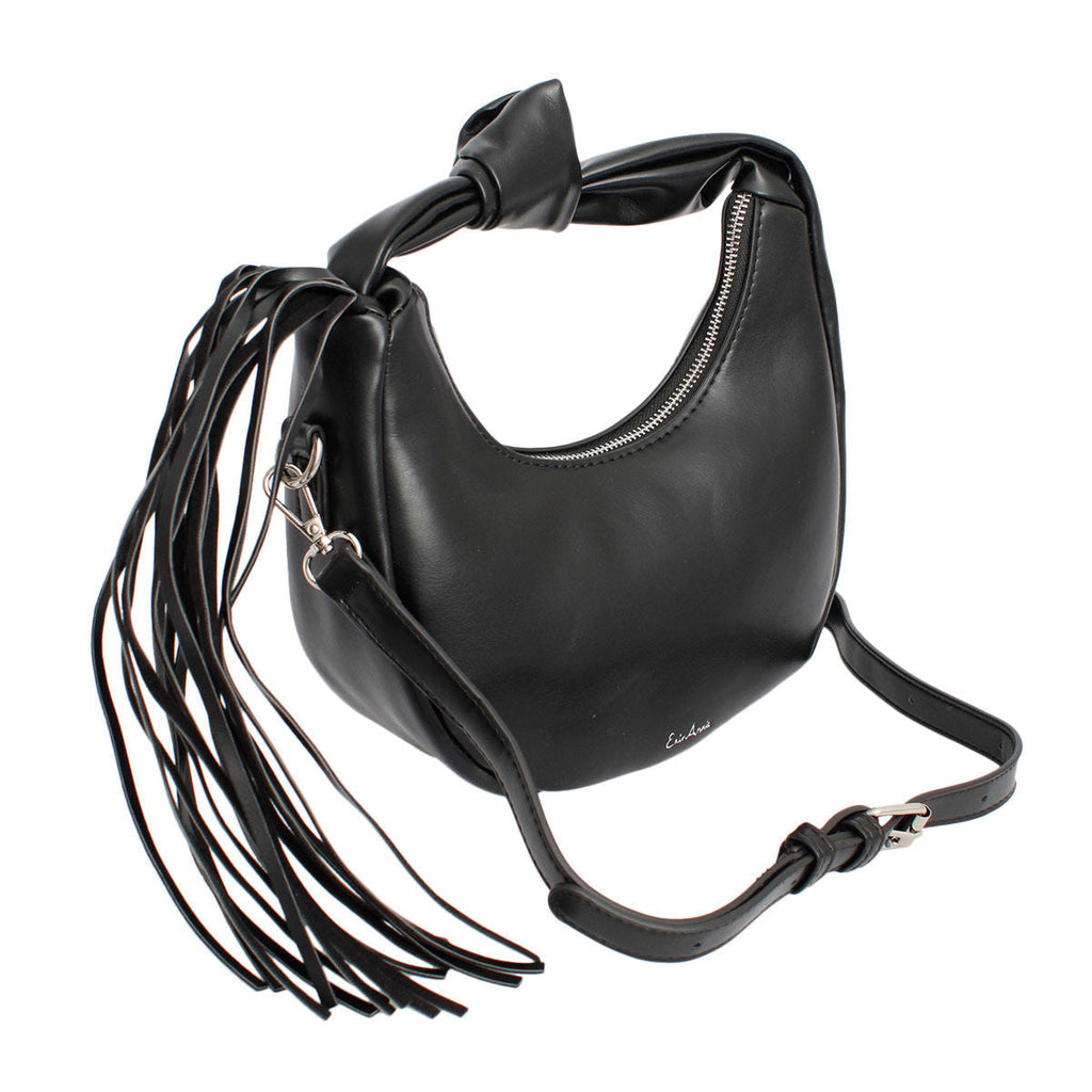 Fashion Handbag Black Round Fringe Shoulder Bag for Women Stylish Chic