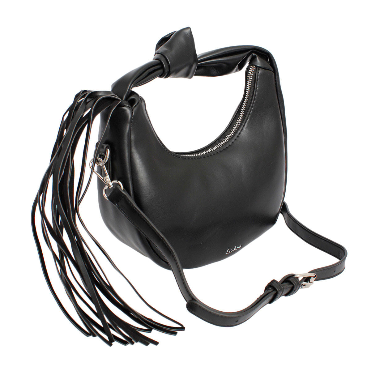 Fashion Handbag Black Round Fringe Shoulder Bag for Women Stylish Chic