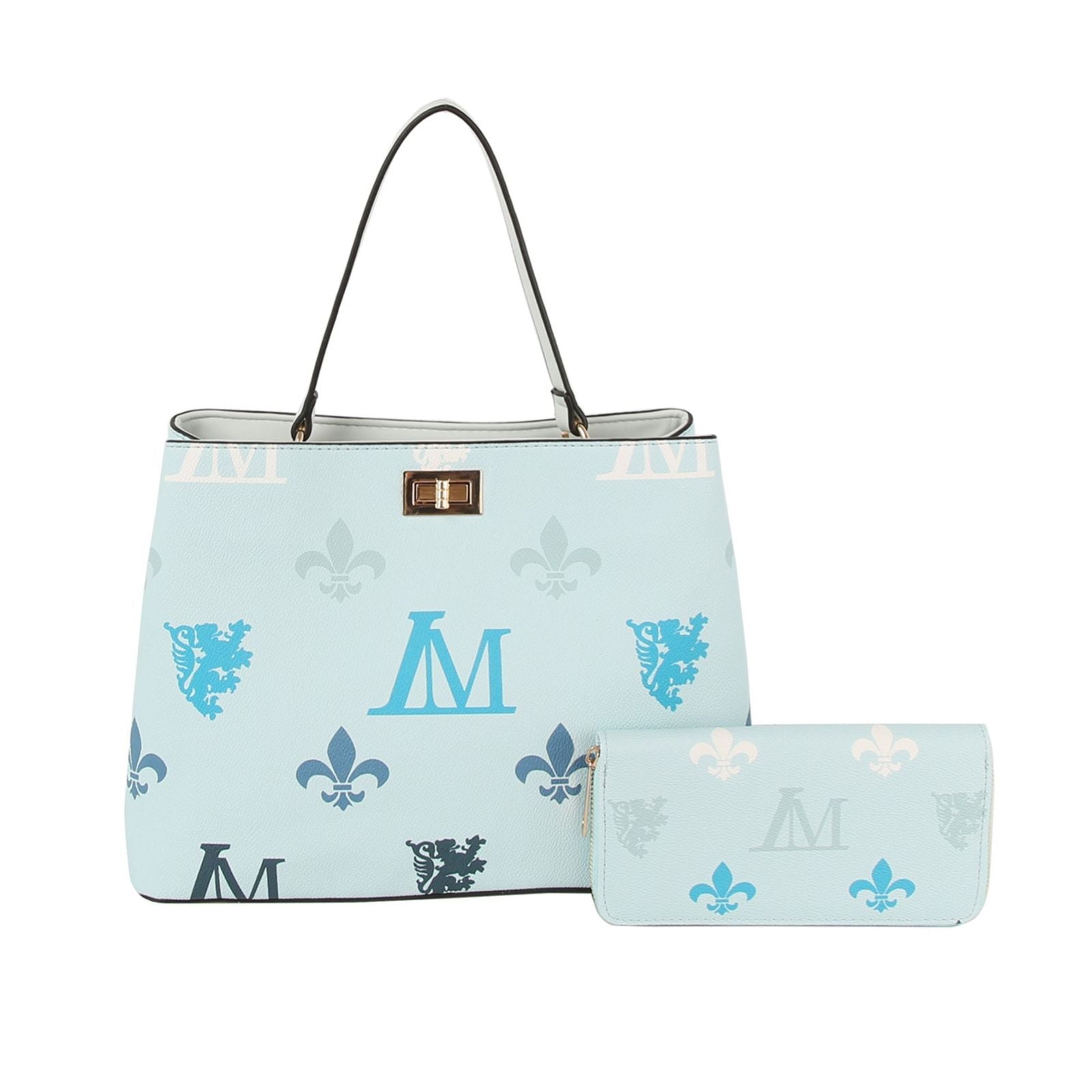 Fashion Handbag Blue Luxe Monogram Top Handle Bag Set Stylish Chic Accessory