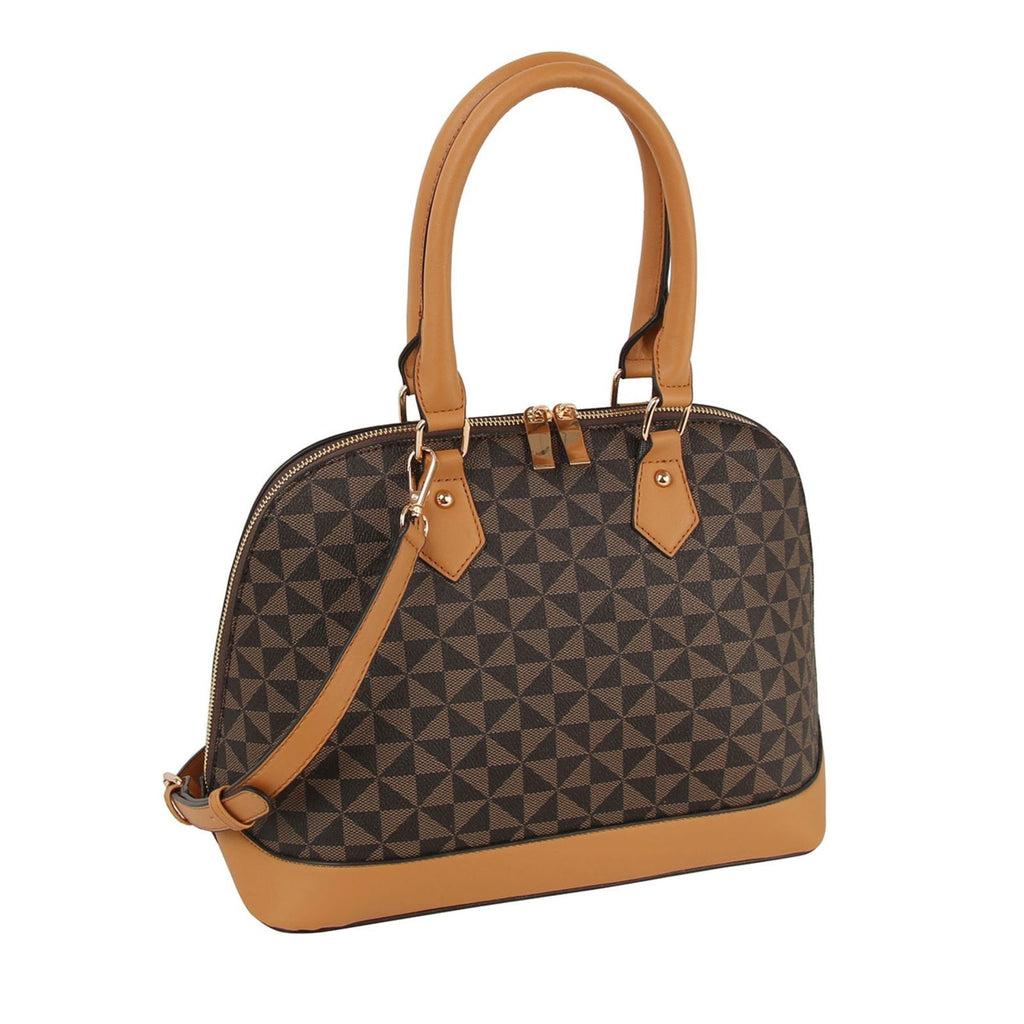 Fashion Handbag Brown Diamond Plaid Structured Satchel Stylish Chic
