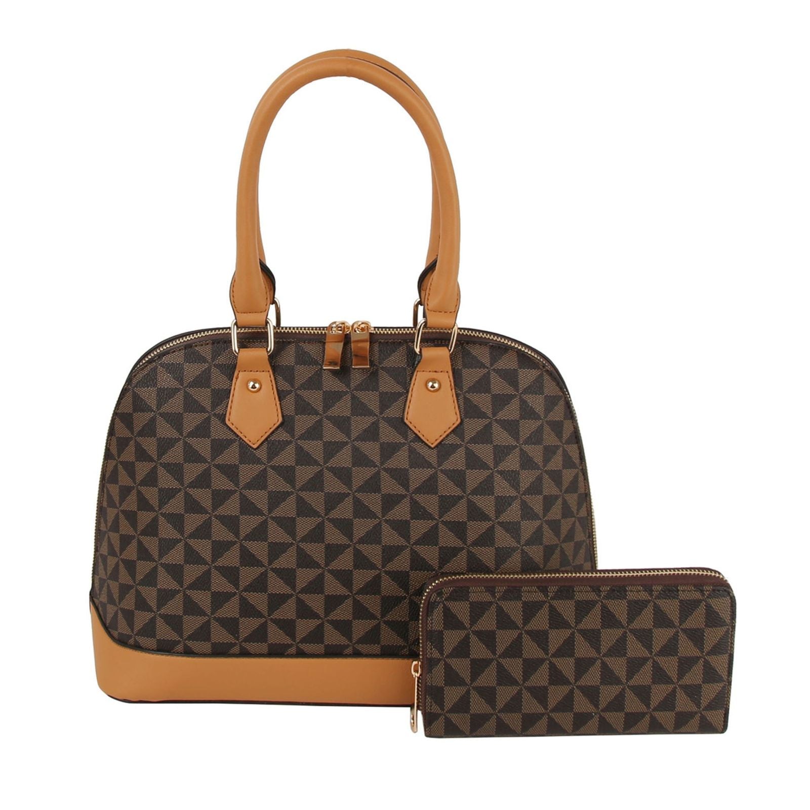 Fashion Handbag Brown Diamond Plaid Structured Satchel Stylish Chic