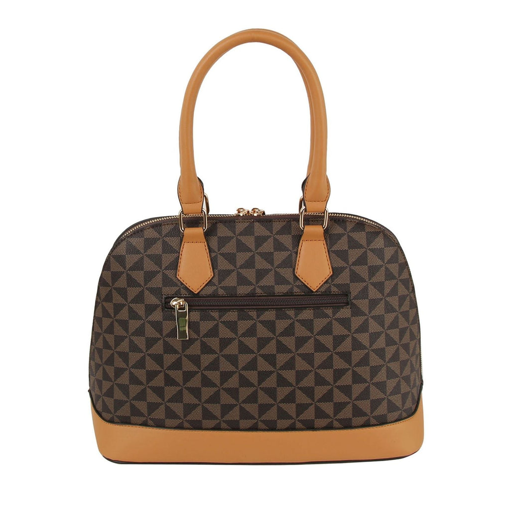 Fashion Handbag Brown Diamond Plaid Structured Satchel Stylish Chic