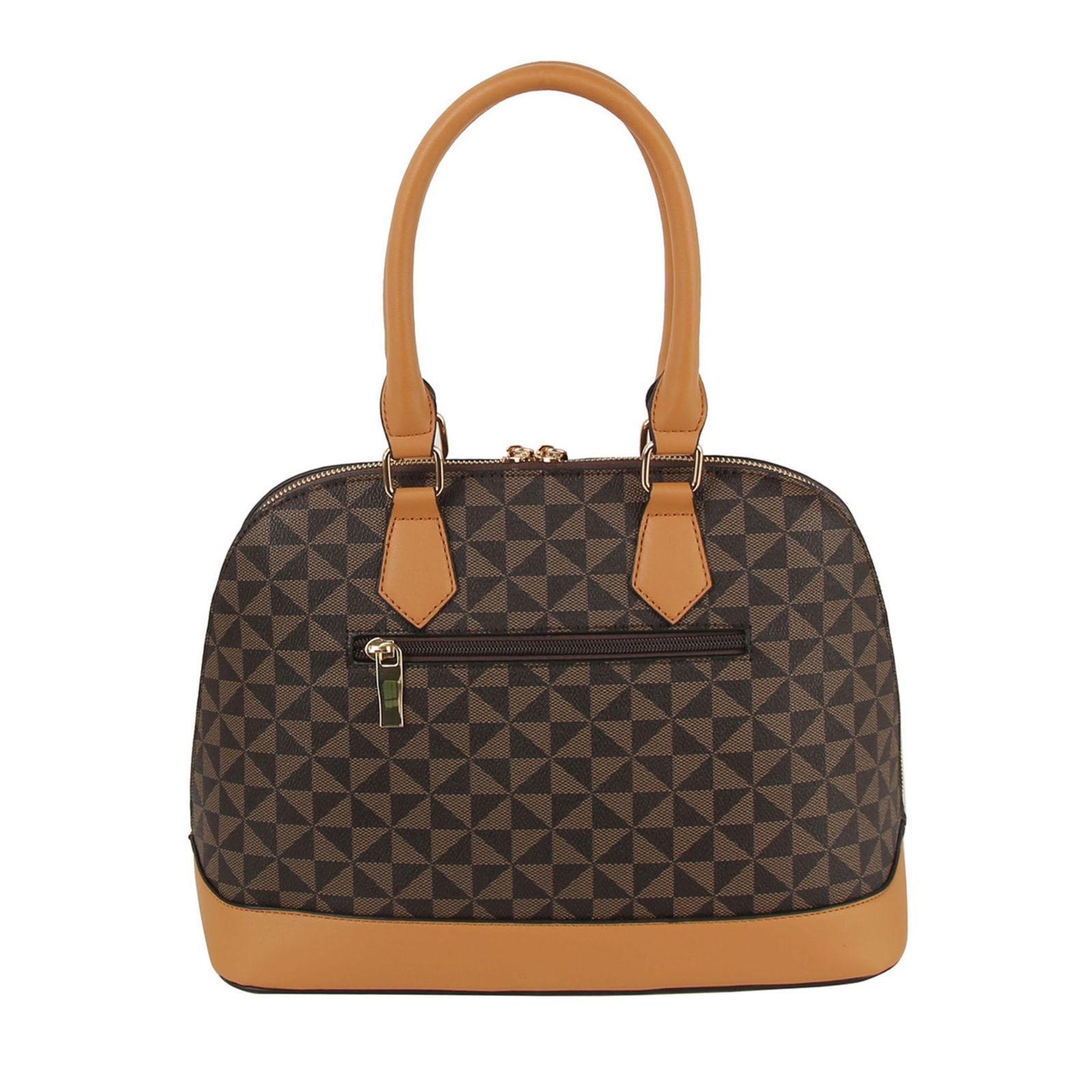 Fashion Handbag Brown Diamond Plaid Structured Satchel Stylish Chic