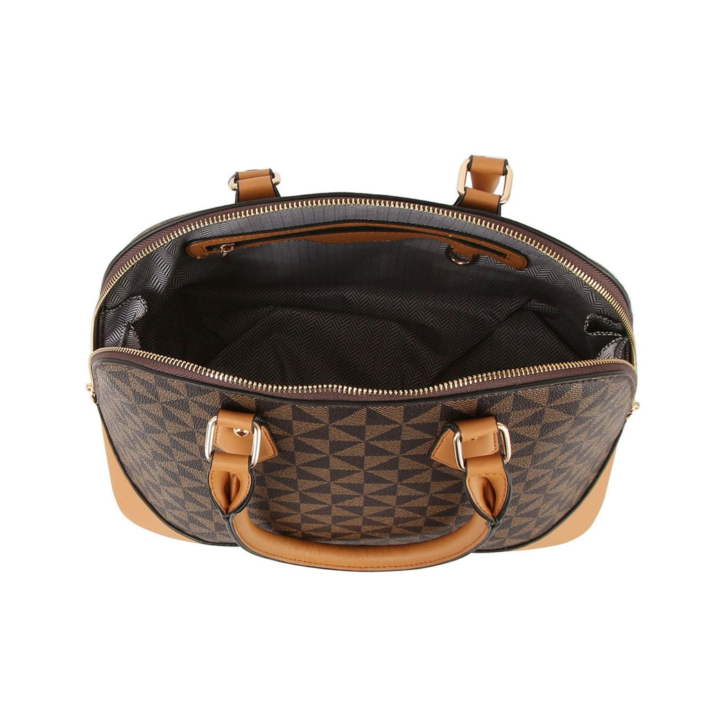 Fashion Handbag Brown Diamond Plaid Structured Satchel Stylish Chic
