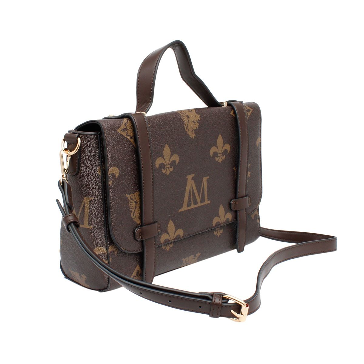 Satchel Handbag Set Brown Luxe Monogram Stylish Messenger Bag
