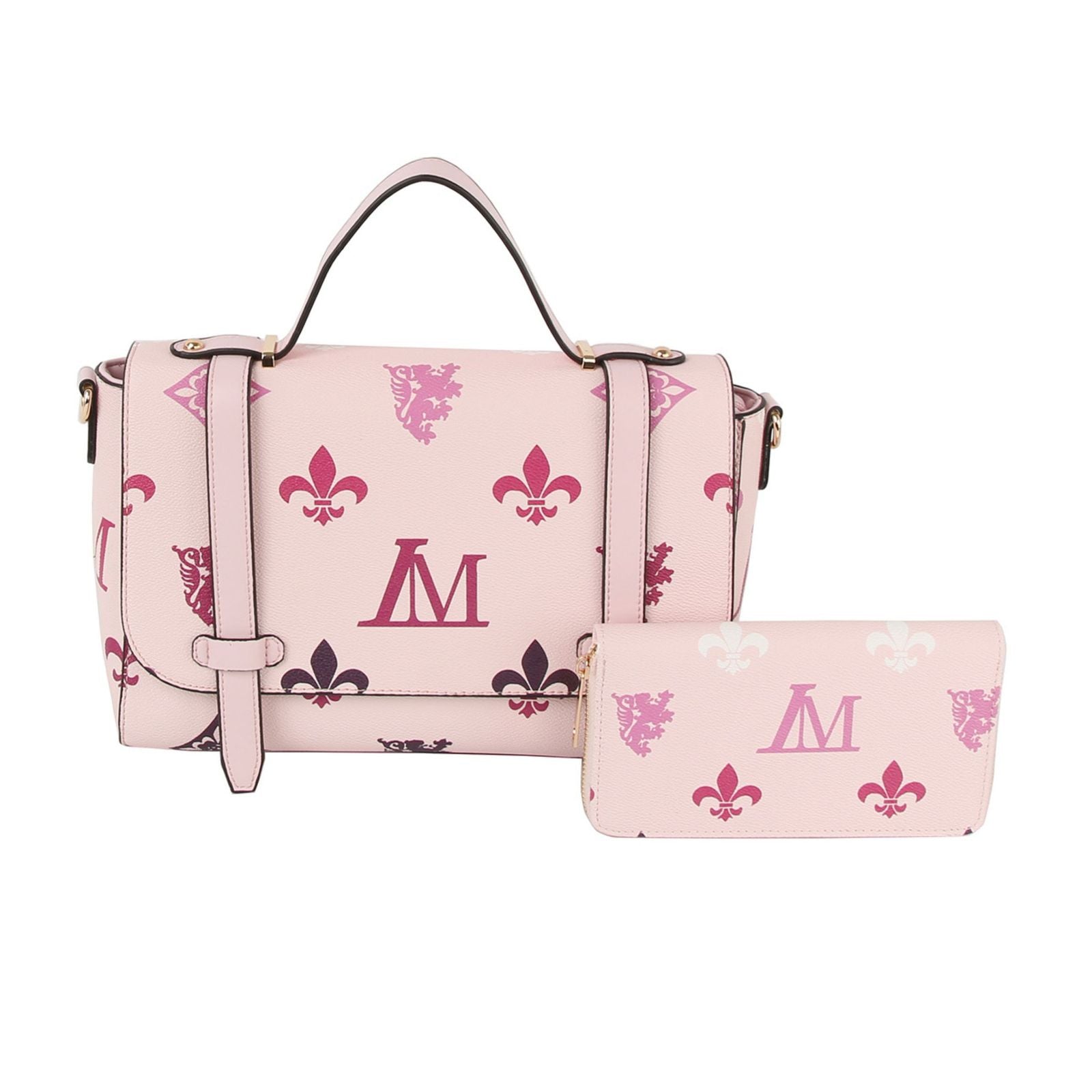 Satchel Handbag Set Pink Luxe Monogram Messenger Stylish Chic Fashion Accessory