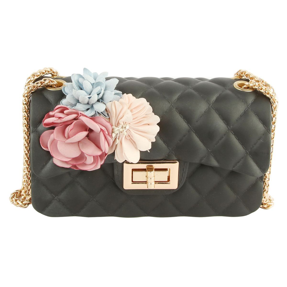 Fashion Handbag Black Jelly Flower Quilt Stylish Bag
