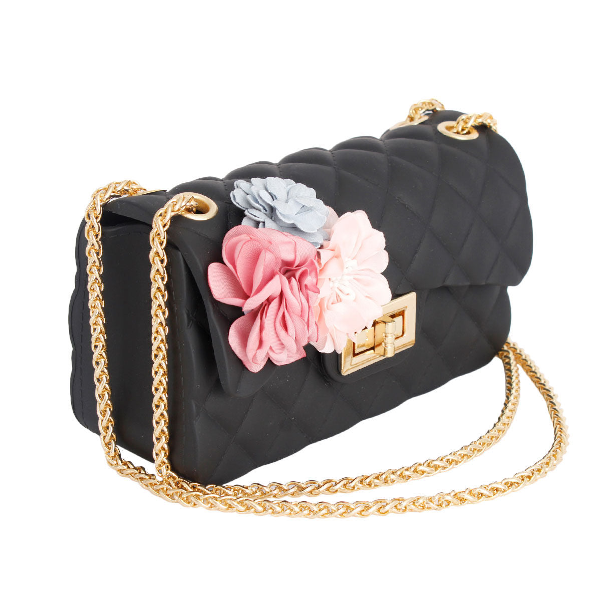 Fashion Handbag Black Jelly Flower Quilt Stylish Bag