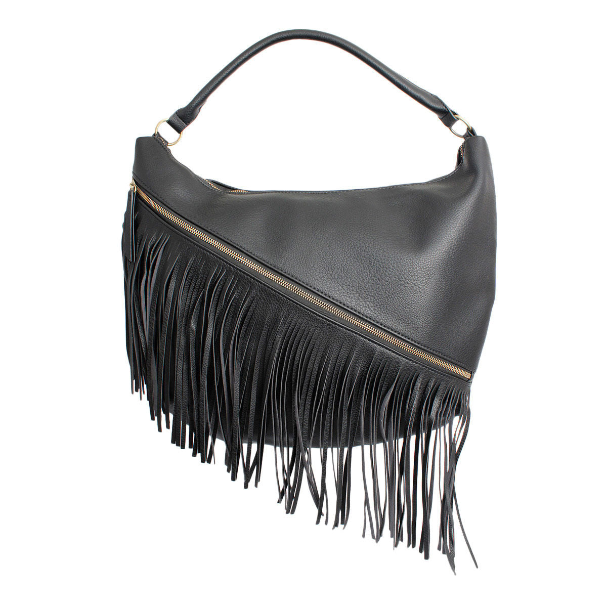 Women’s Hobo Bag Black Diagonal Fringe Stylish Casual Purse
