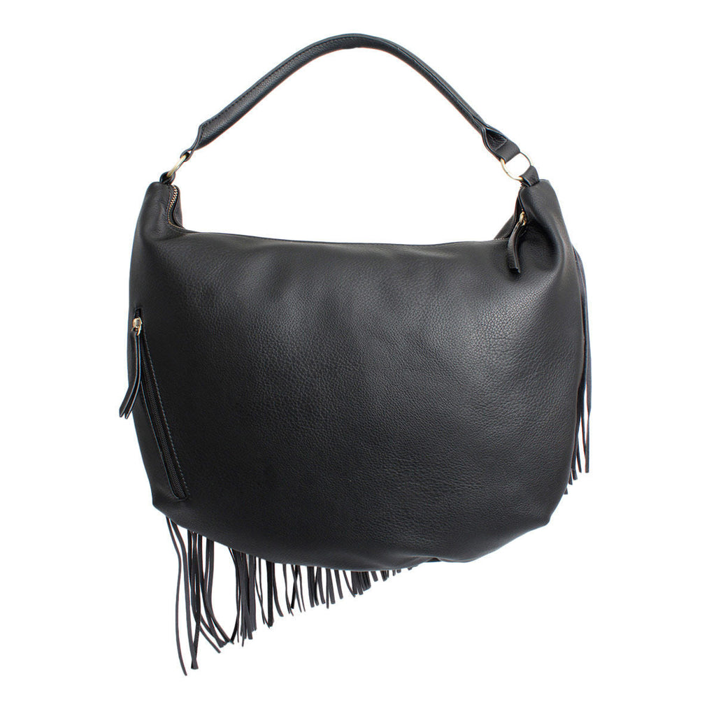 Women’s Hobo Bag Black Diagonal Fringe Stylish Casual Purse