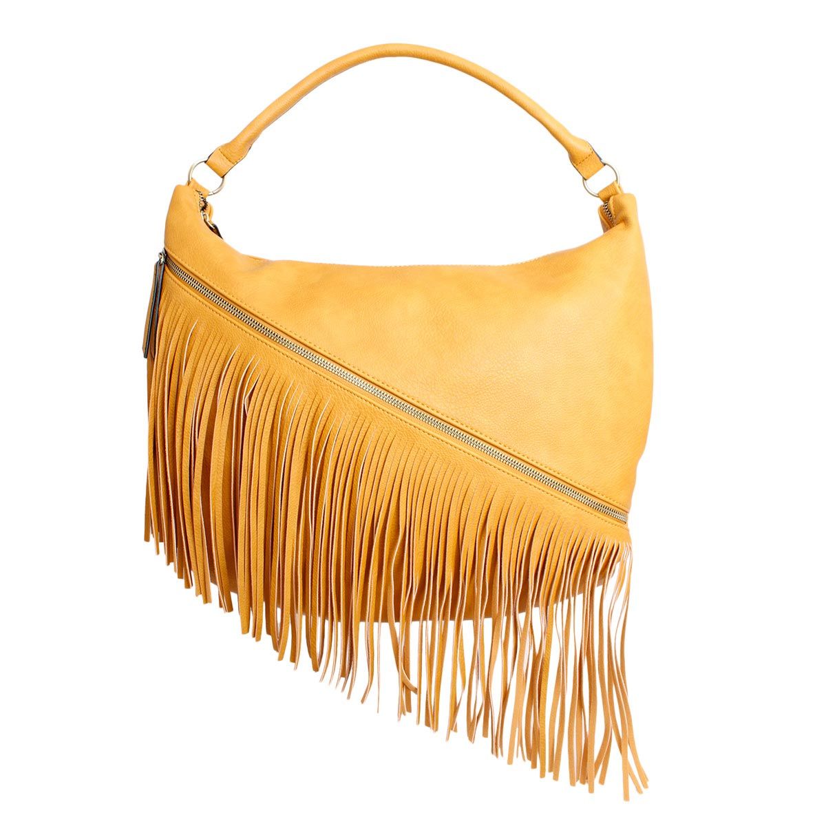 Fashion Handbag Mustard Diagonal Fringe Hobo Bag Stylish Purse for Women
