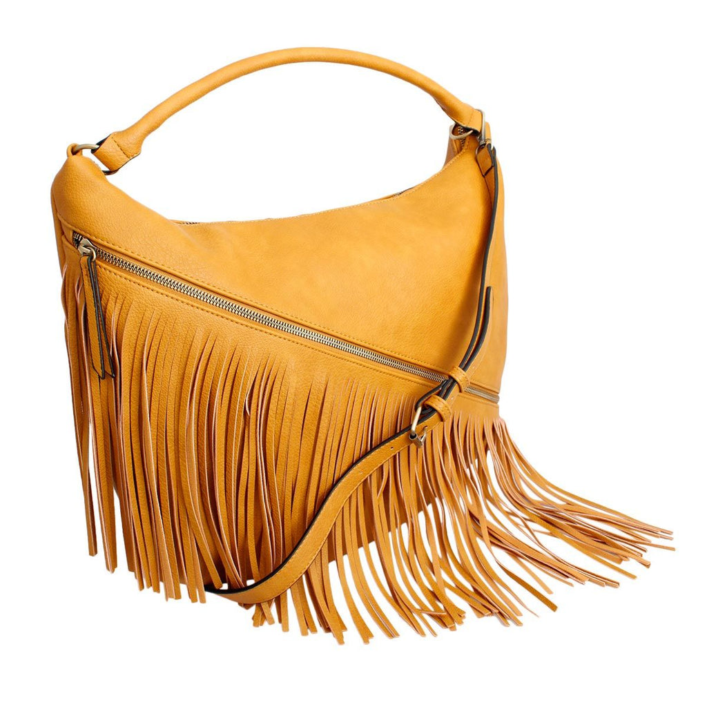 Fashion Handbag Mustard Diagonal Fringe Hobo Bag Stylish Purse for Women