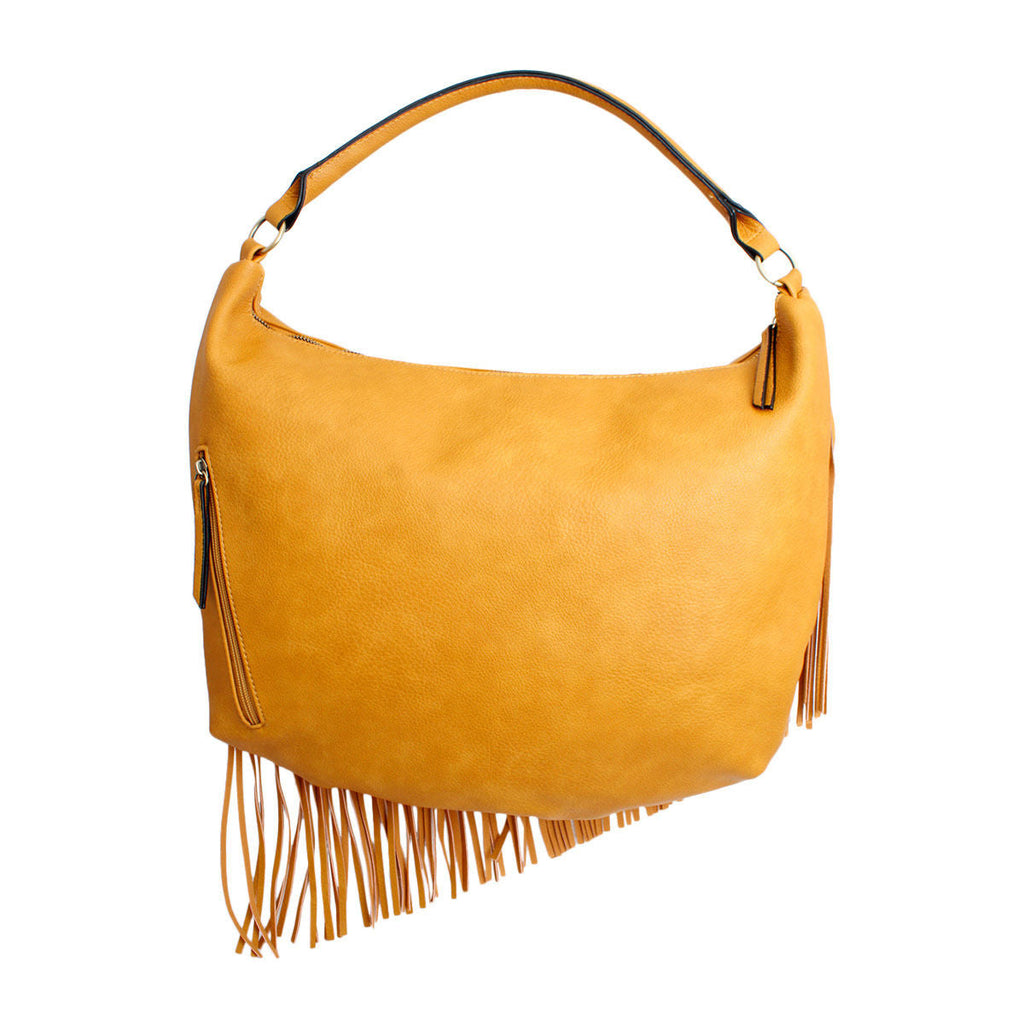 Fashion Handbag Mustard Diagonal Fringe Hobo Bag Stylish Purse for Women