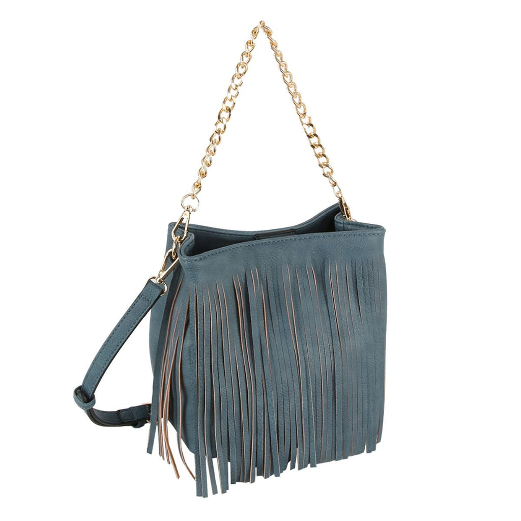 Women’s Denim Leather Fringe Purse Stylish Casual Bag Blue