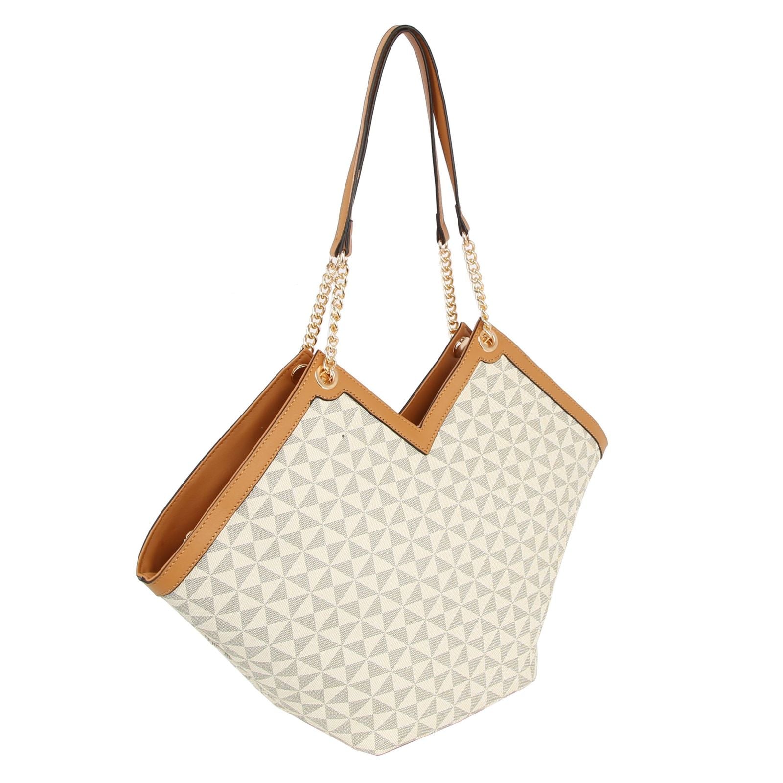 Fashion Handbag Beige Diamond Plaid Geometric Tote Shoulder Bag Stylish Chic