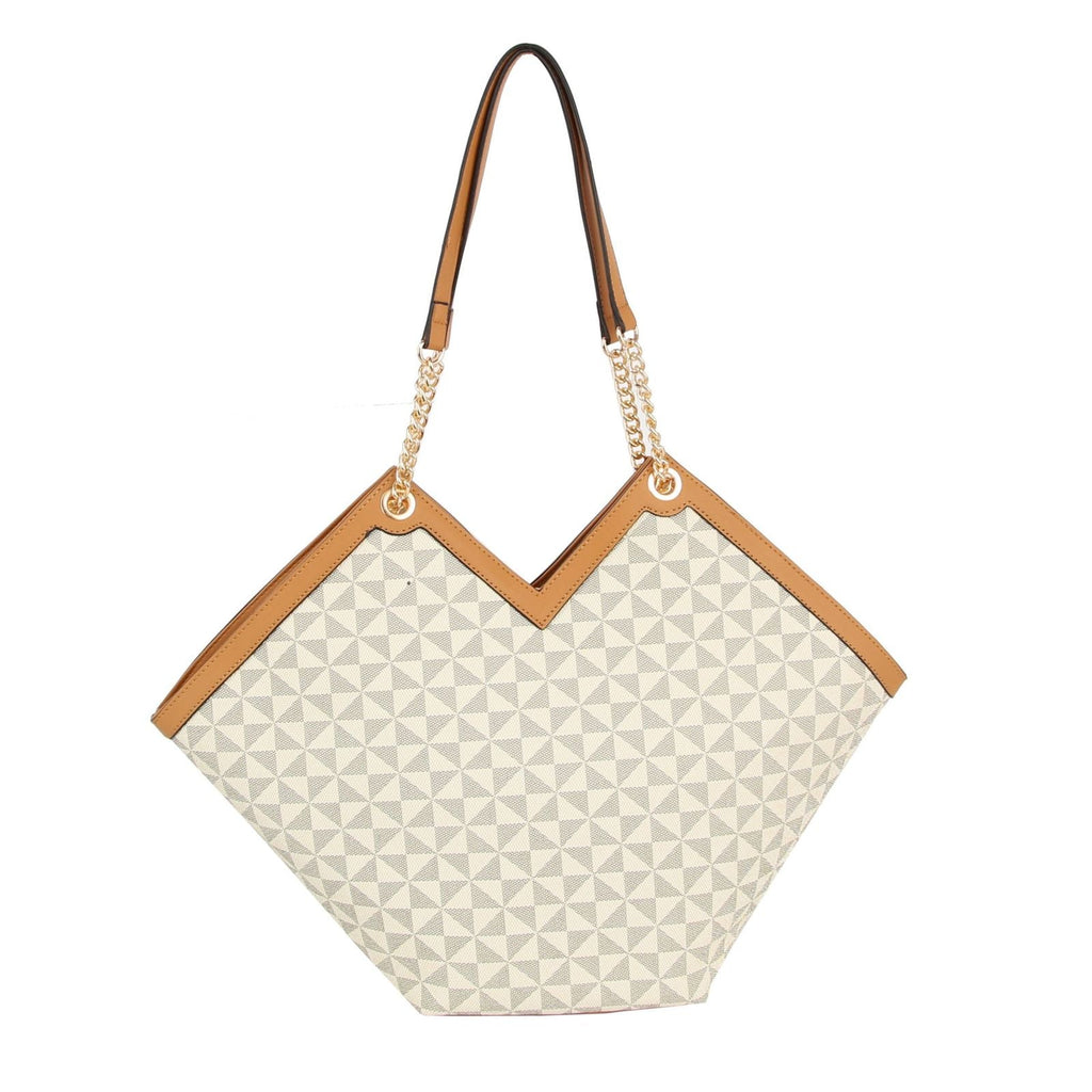 Fashion Handbag Beige Diamond Plaid Geometric Tote Shoulder Bag Stylish Chic