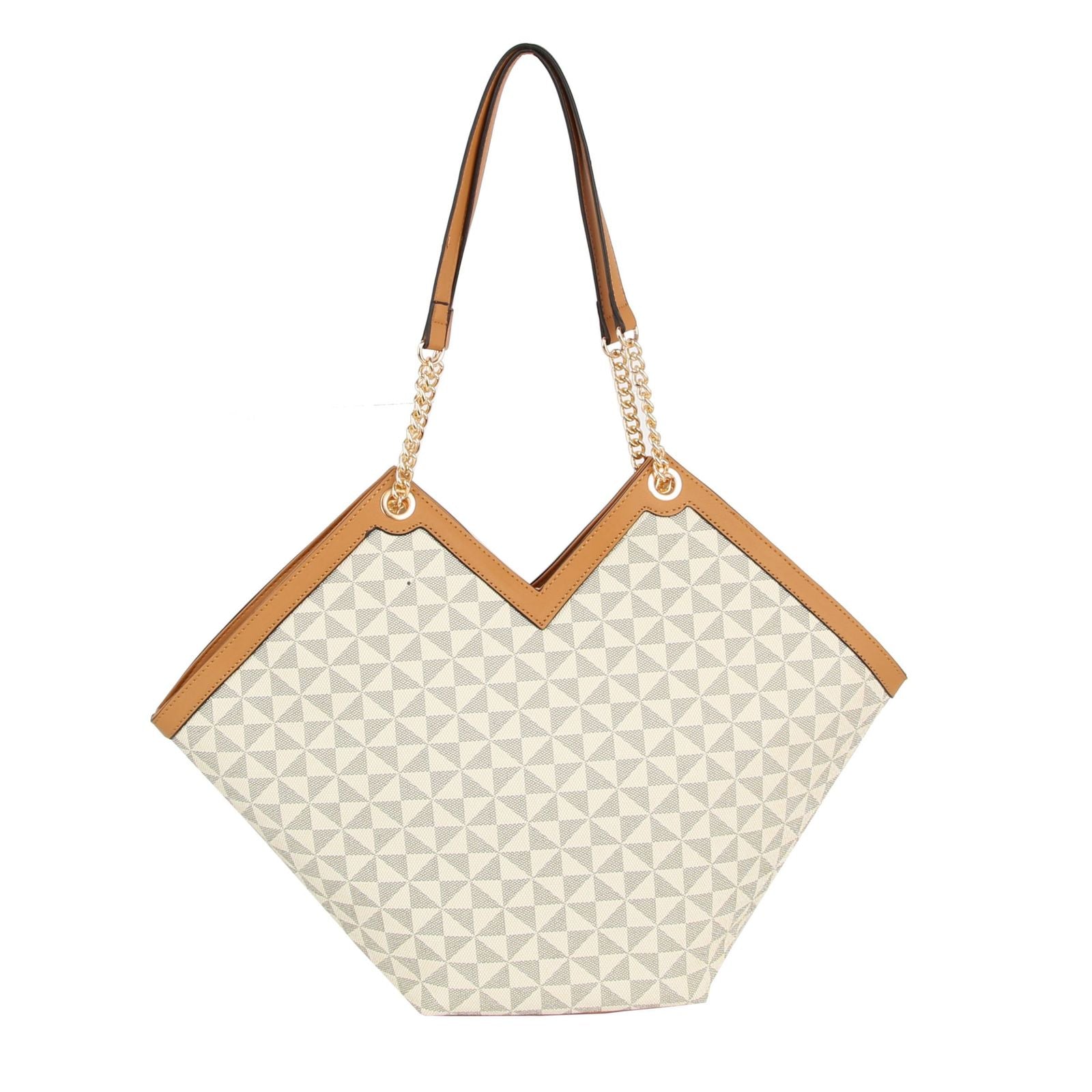 Fashion Handbag Beige Diamond Plaid Geometric Tote Shoulder Bag Stylish Chic