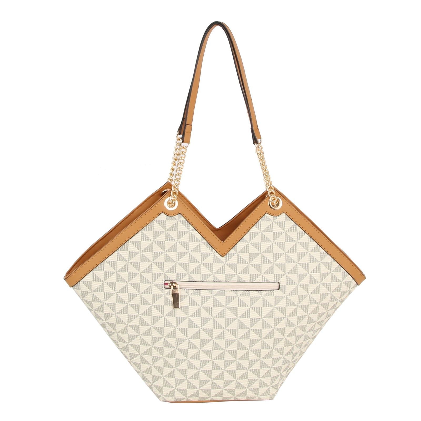 Fashion Handbag Beige Diamond Plaid Geometric Tote Shoulder Bag Stylish Chic