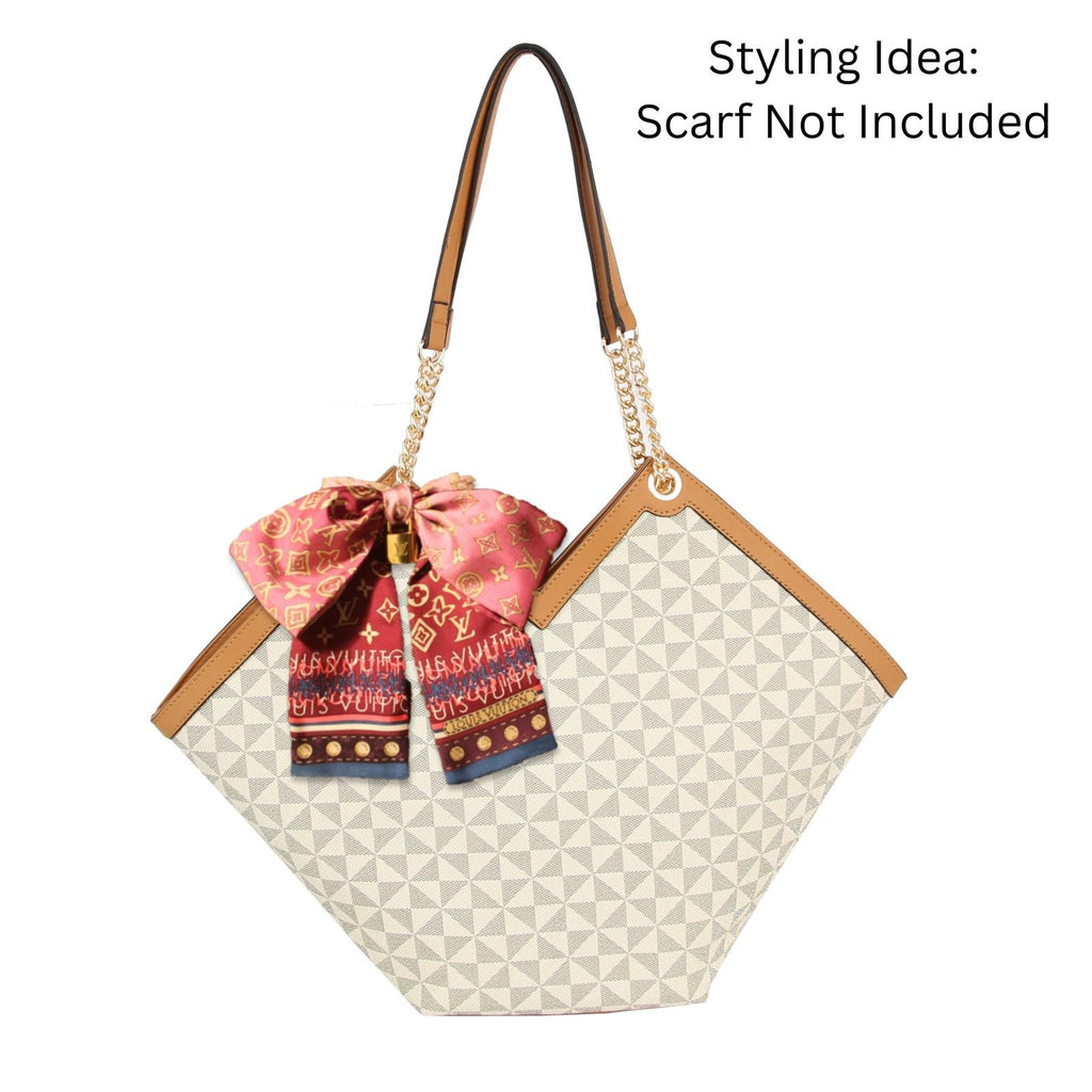 Fashion Handbag Beige Diamond Plaid Geometric Tote Shoulder Bag Stylish Chic