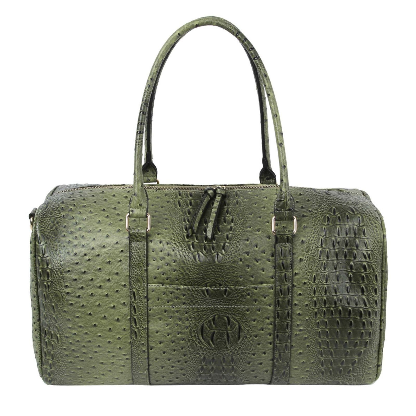 Overnight Weekender Duffel Bag XL Olive Ostrich Stylish Fashion Accessory